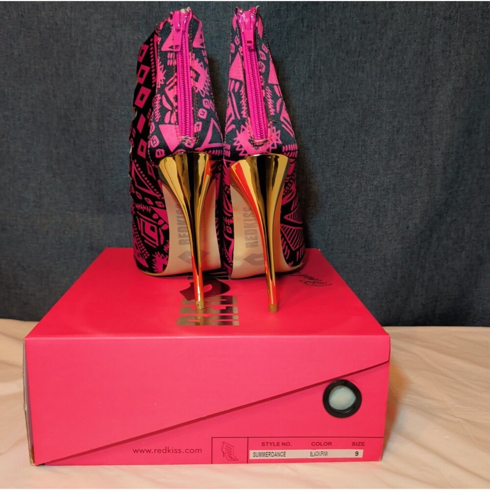 RedKiss Summerdance High Heels Size 9 Pink Black Caged Booties Stiletto Boxed - Picture 15 of 16